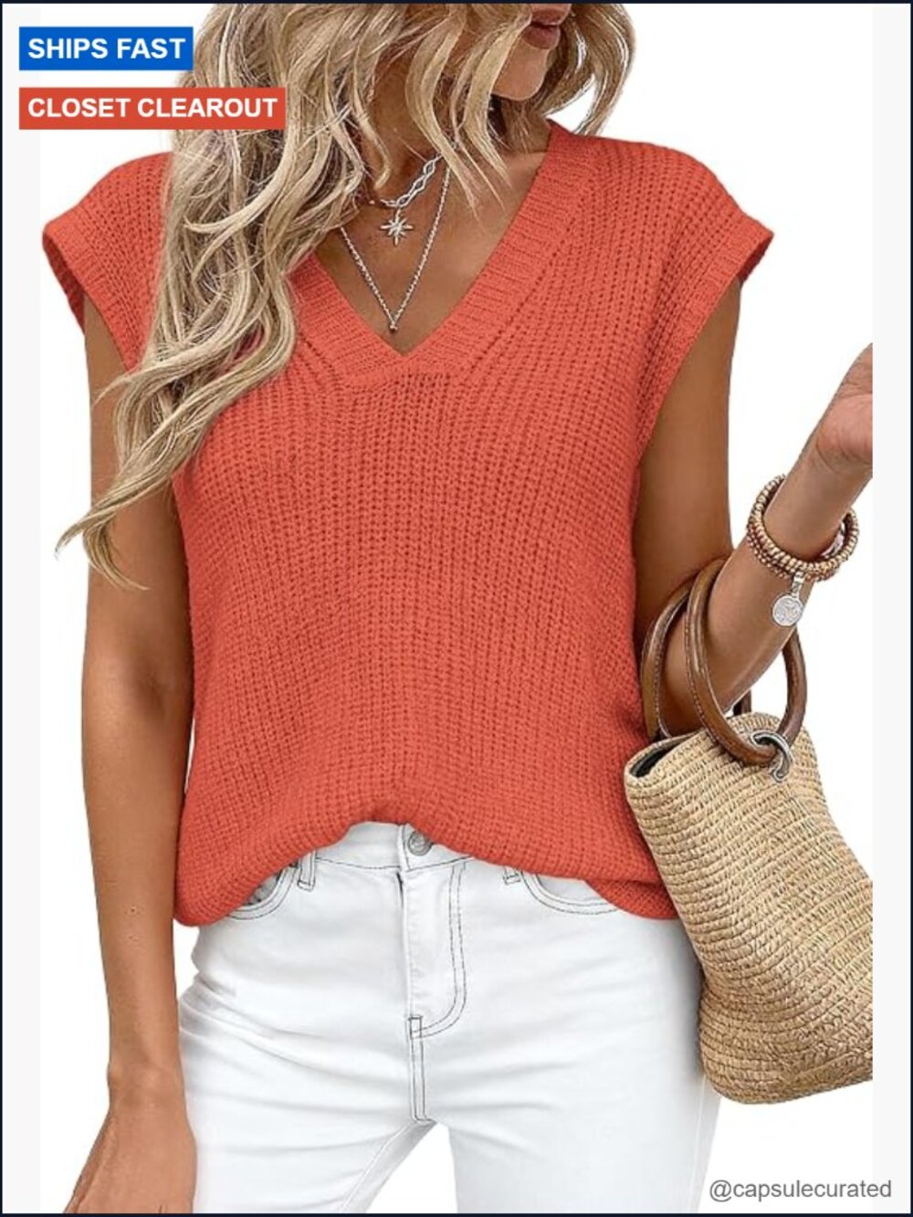Sweater Vest Cap Sleeve Knit Tank Top Lightweight Split Hem